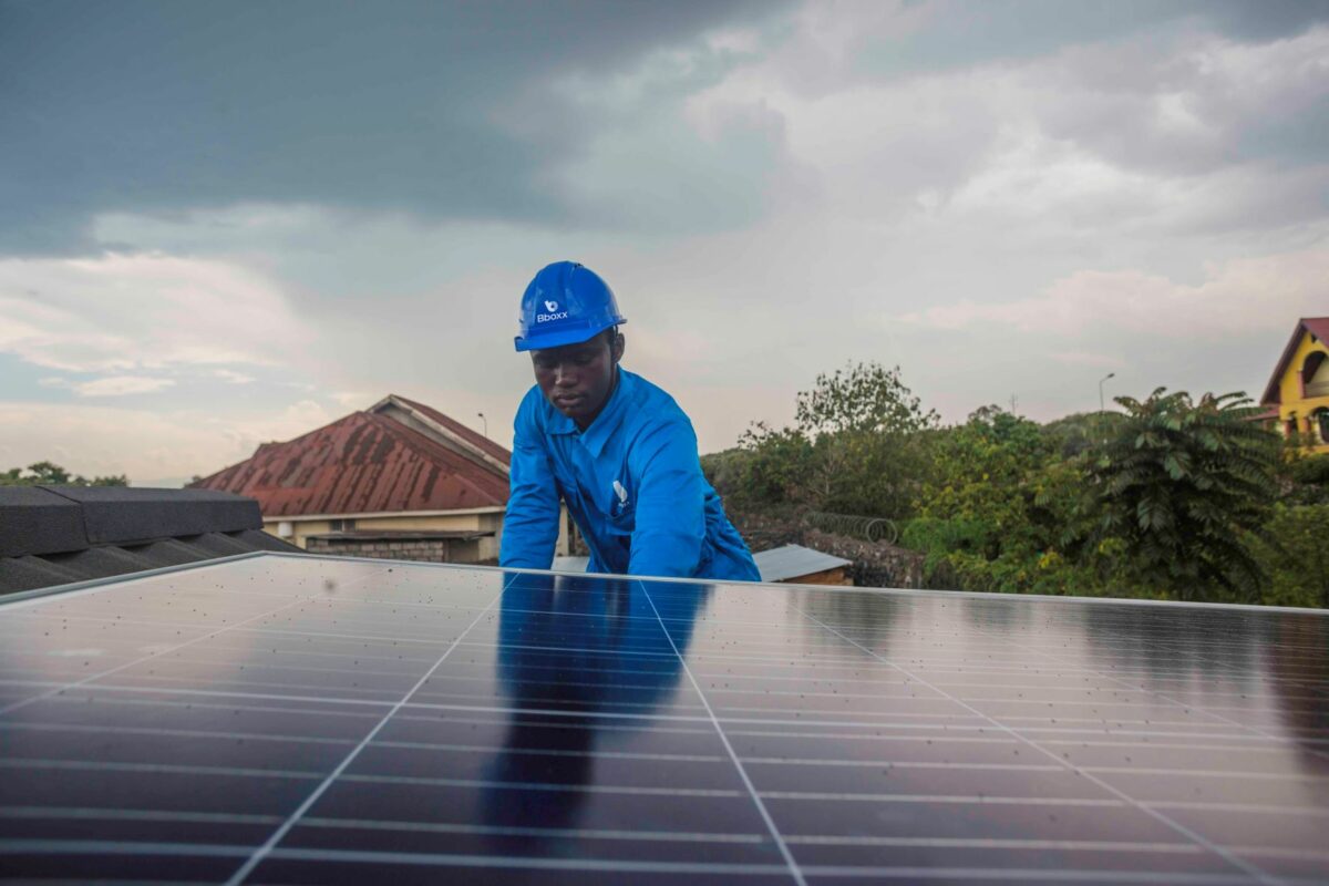 Engineer working on solar panel