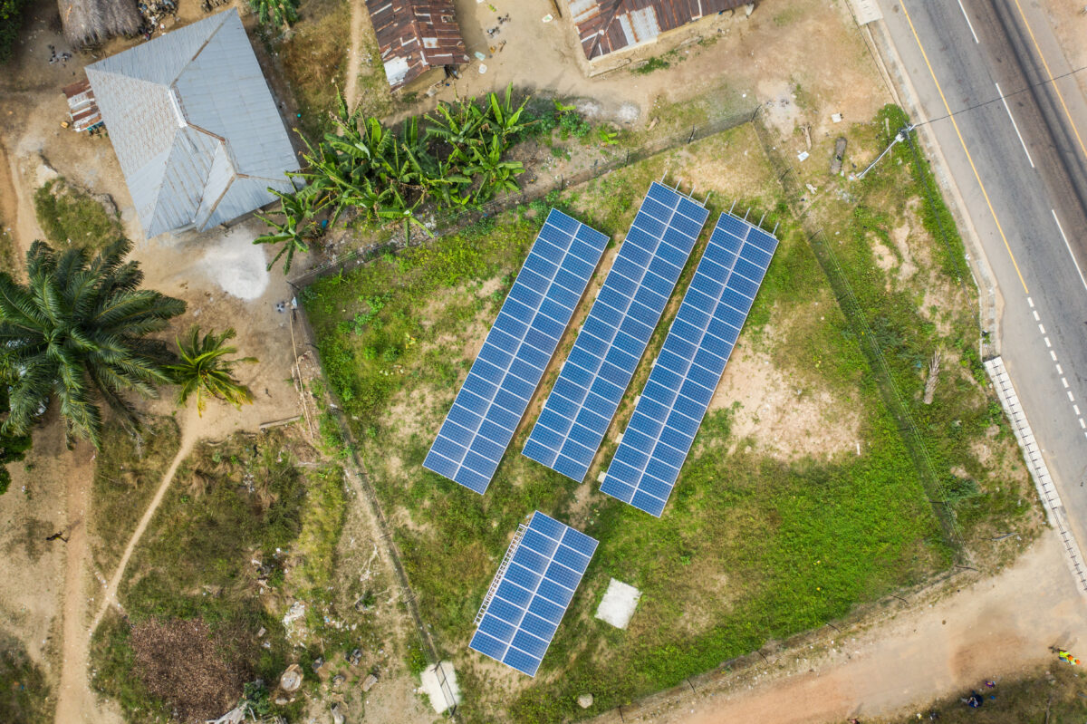 Aerial view of solar panels